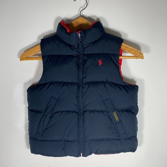 Polo Ralph Lauren Youth Vest Classic Pony Reversible Zip Puffer Navy Sz 4/4T - Picture 1 of 11